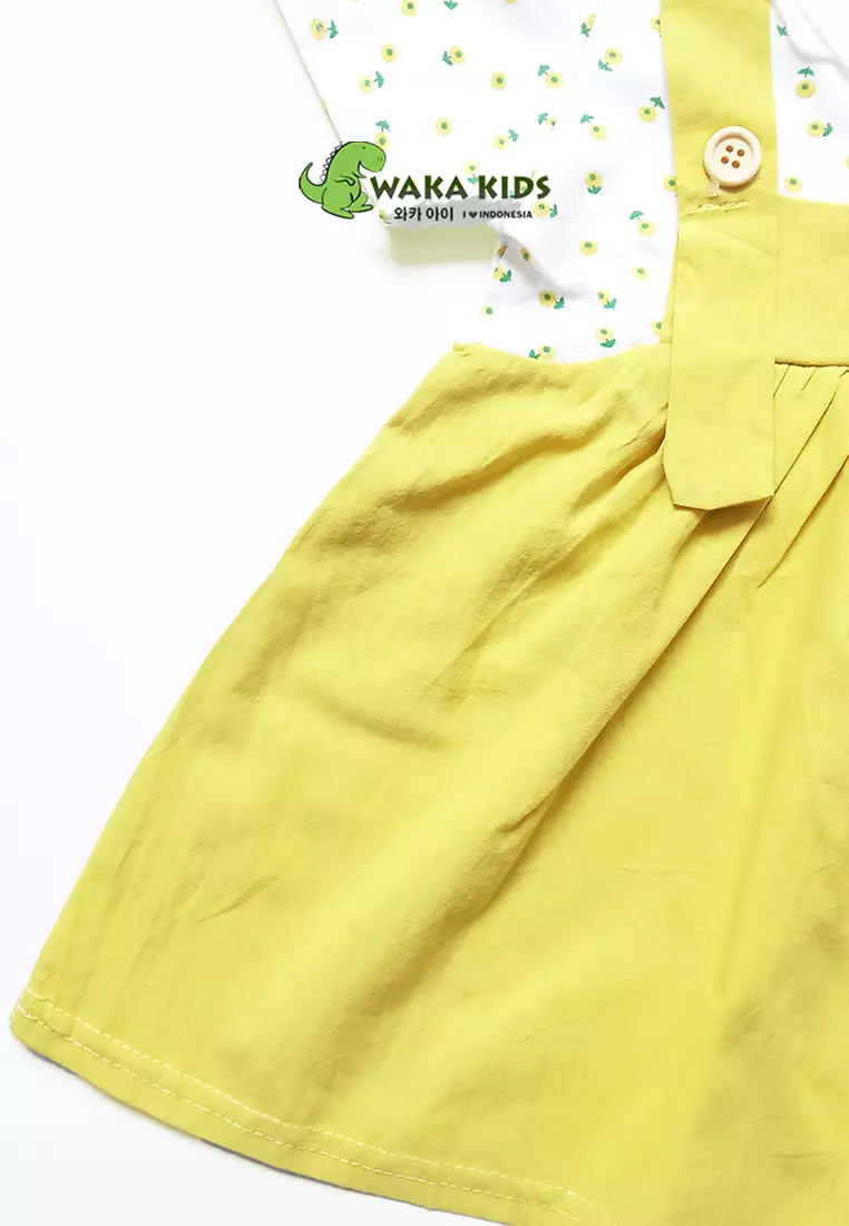 Wakakids Dress Bayi Anak Perempuan Lengan Pendek Katun Flowers Renda 4489 Venrc Akula Peach