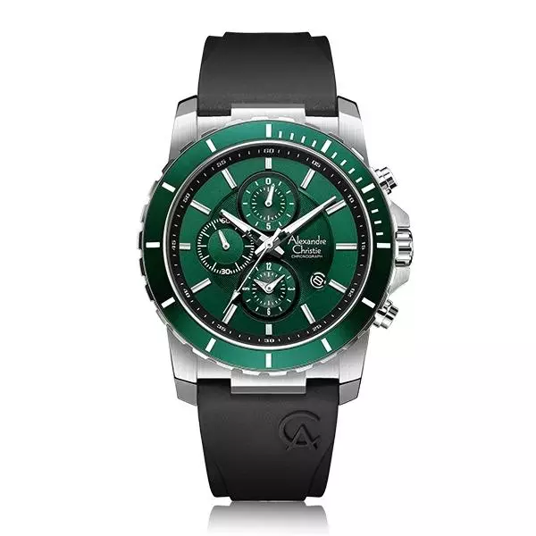 Alexandre Christie 6141 Karet Hitam Ring Hijau Cowok