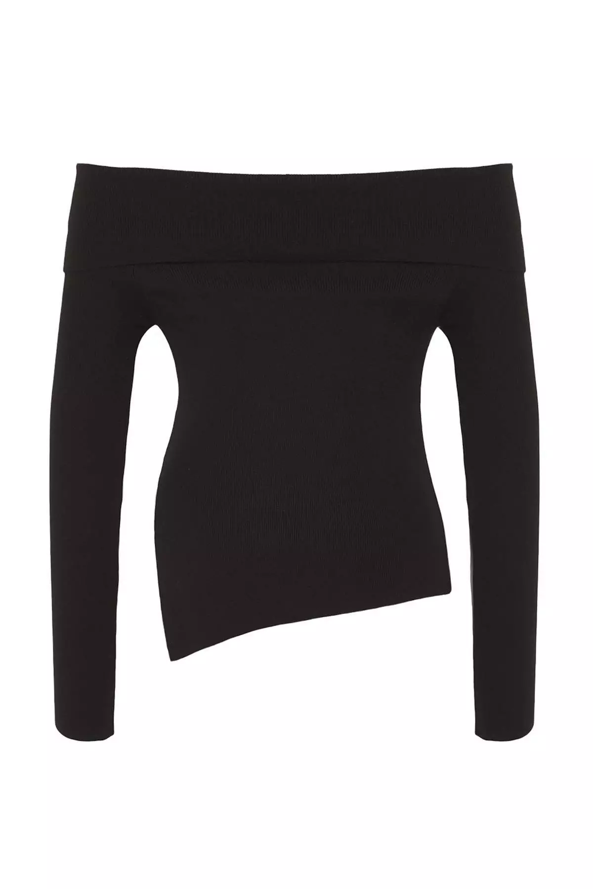 Black Premium Yarn/Special Yarn Carmen Collar Knitwear Sweater