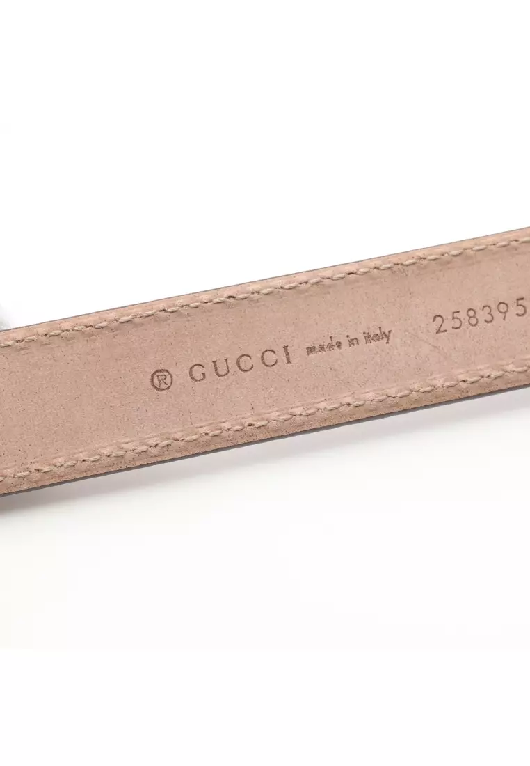Pre loved Gucci Children s GG Supreme belt PVC beige Brown silver hardware kids