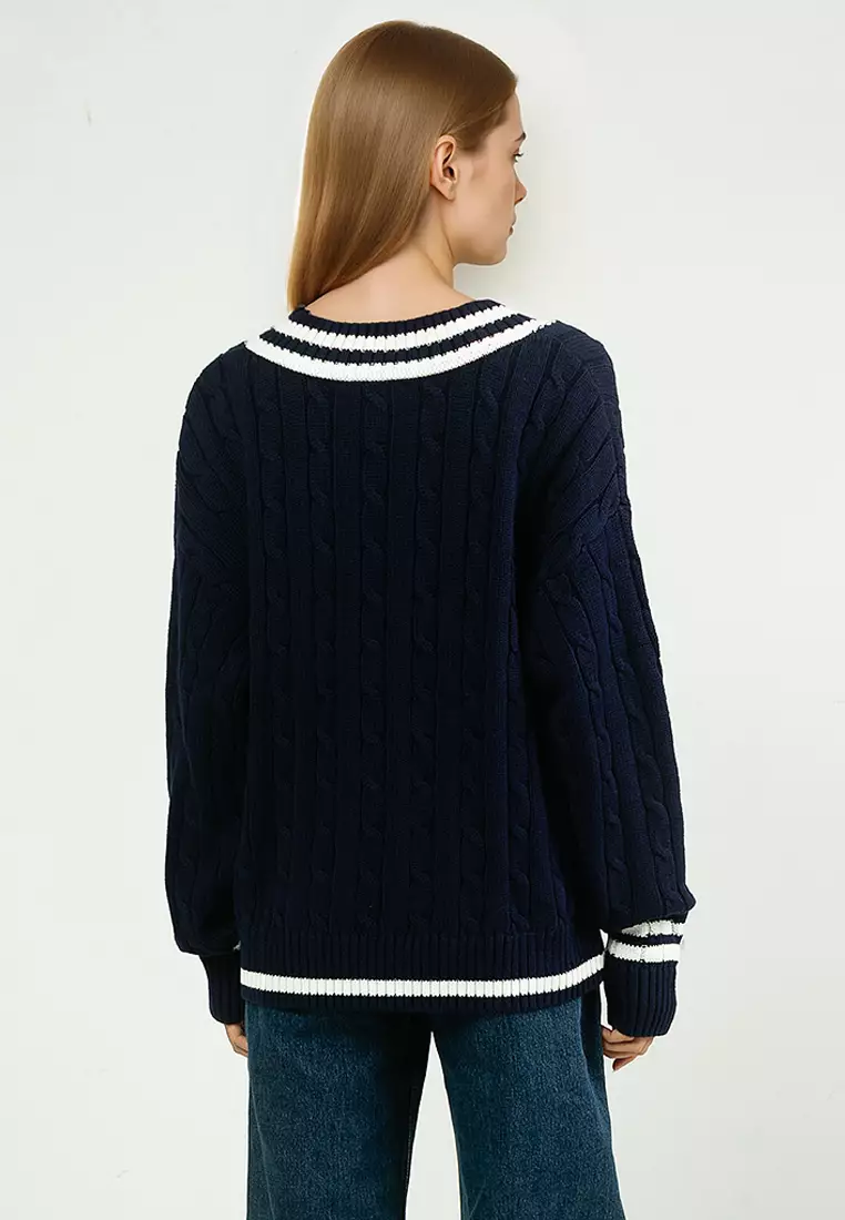 V-Neck Tipping Cable Popover Sweater