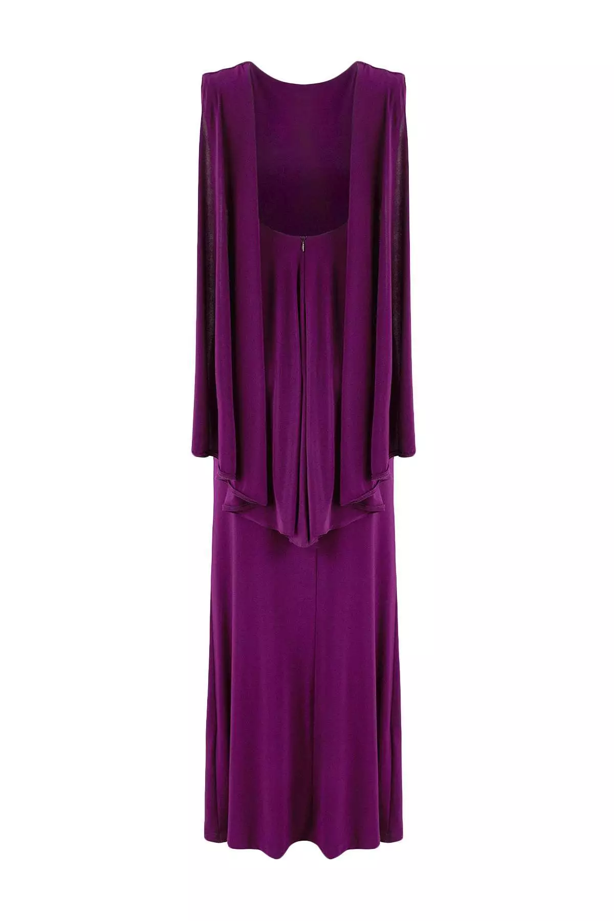 Purple Plain Cape Detail Open Back Maxi Evening Dress & Graduation Dress Tprss26Ae23