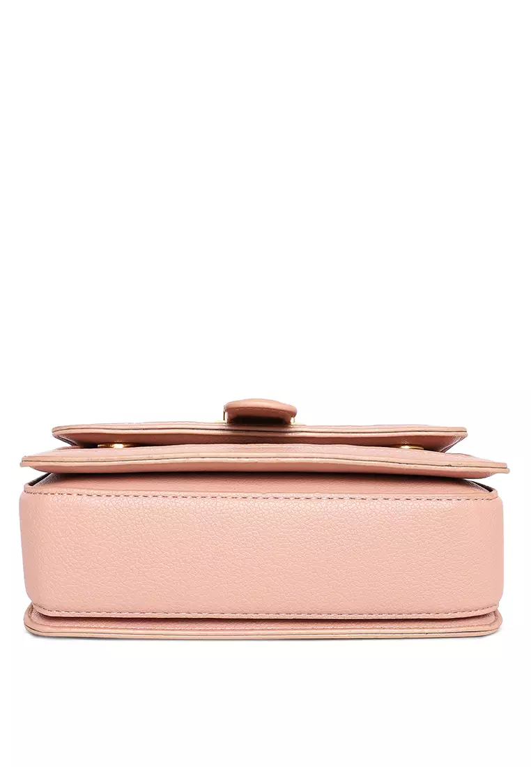 Metal Buckle Flap Bag In Pinkish Grey