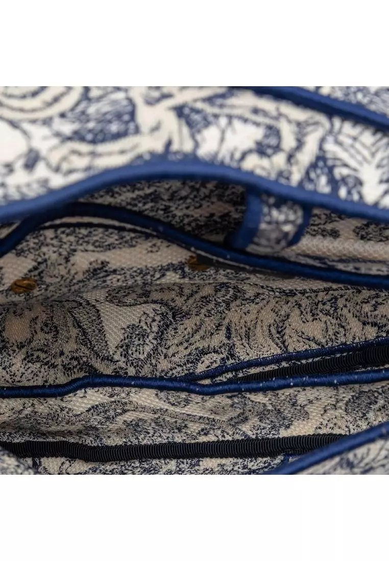 Pre-Loved Dior Embroidered Canvas Toile De Jouy Saddle Bag