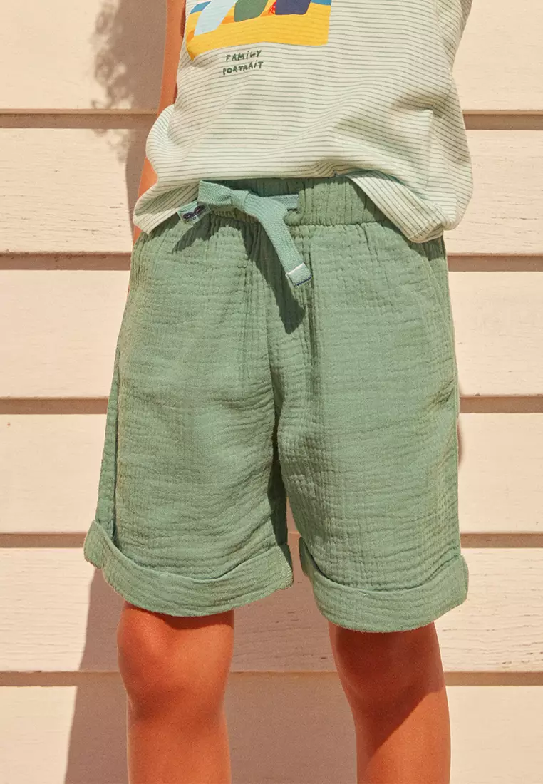 WATER GREEN COTTON GAUZE SHORTS