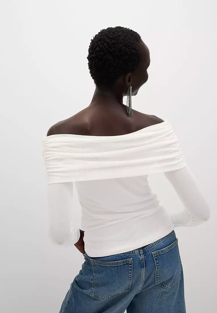 Embellished Off The Shoulder Bardot Top