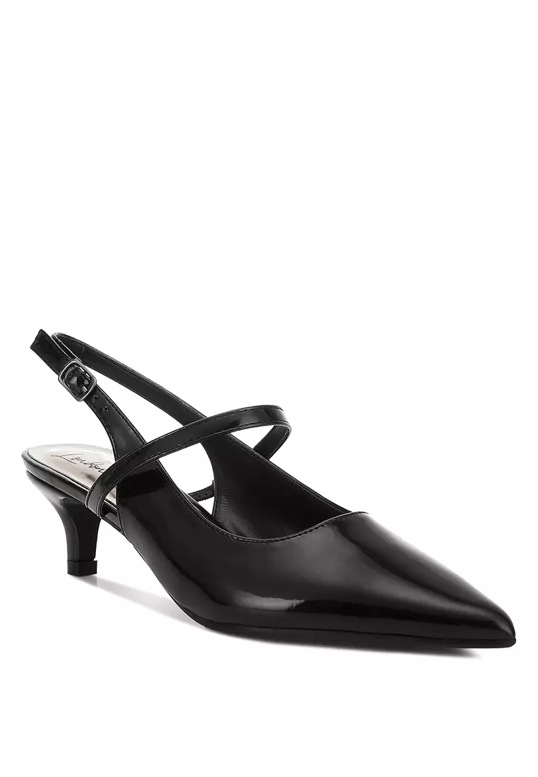 Sandal Slingback Hak Kucing Warna Hitam