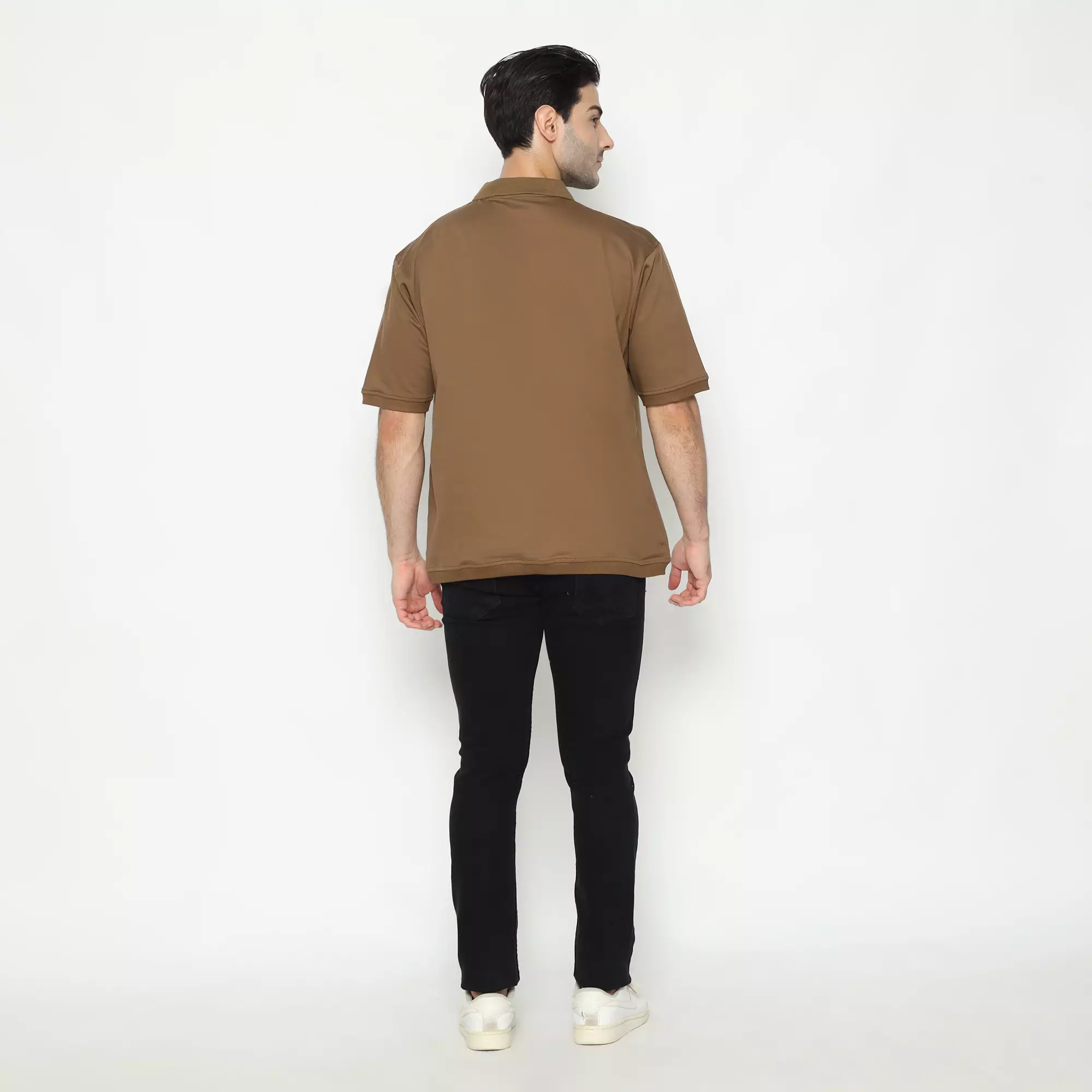 LARUSSO Malibu & Cabana- Asher Oversize Half Zip Polo Shirt - Liquor Coffee