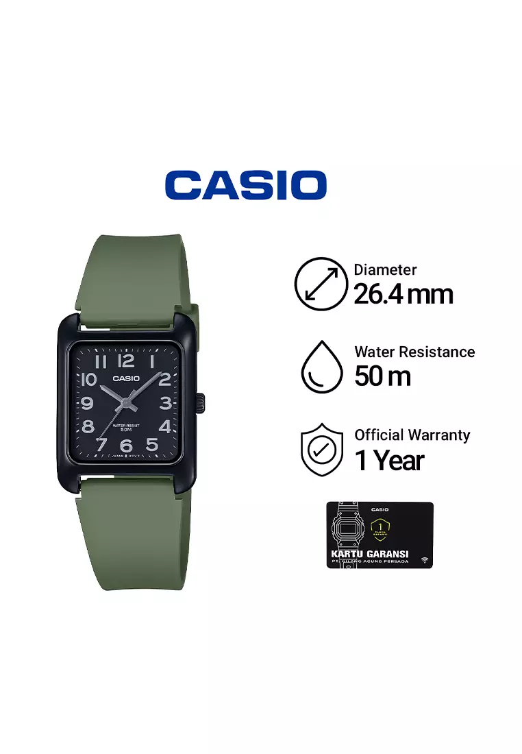 Casio MTP-B175-3BV - Jam Tangan Analog Wanita - Black Aluminium Case - Green Resin Strap