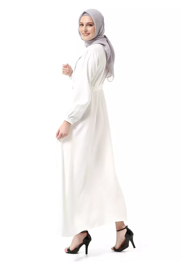 Nelly Gamis Dress Muslimah Wanita Long Sleeve Premium High Quality - Putih