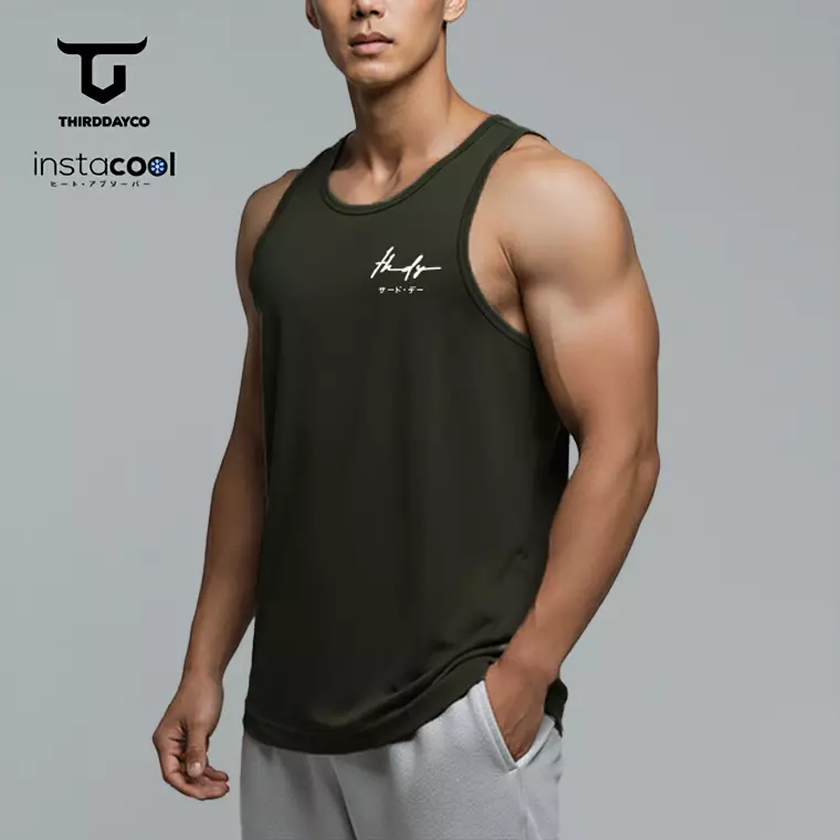 THIRDDAY Kaos Kutang Sleeveless Tank Top Singlet Pria Gym Instacool "thdysign dakir" army MTY46