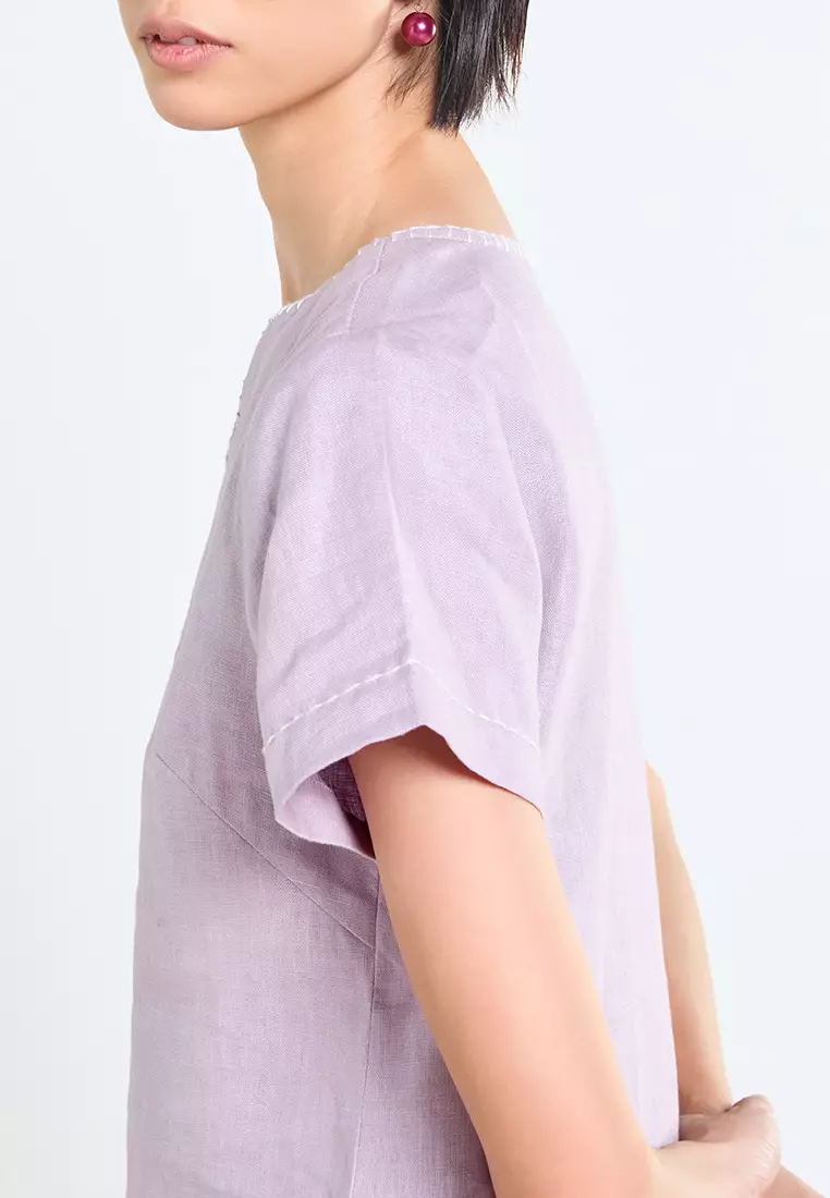 Short Sleeve V-Neck Linen Top