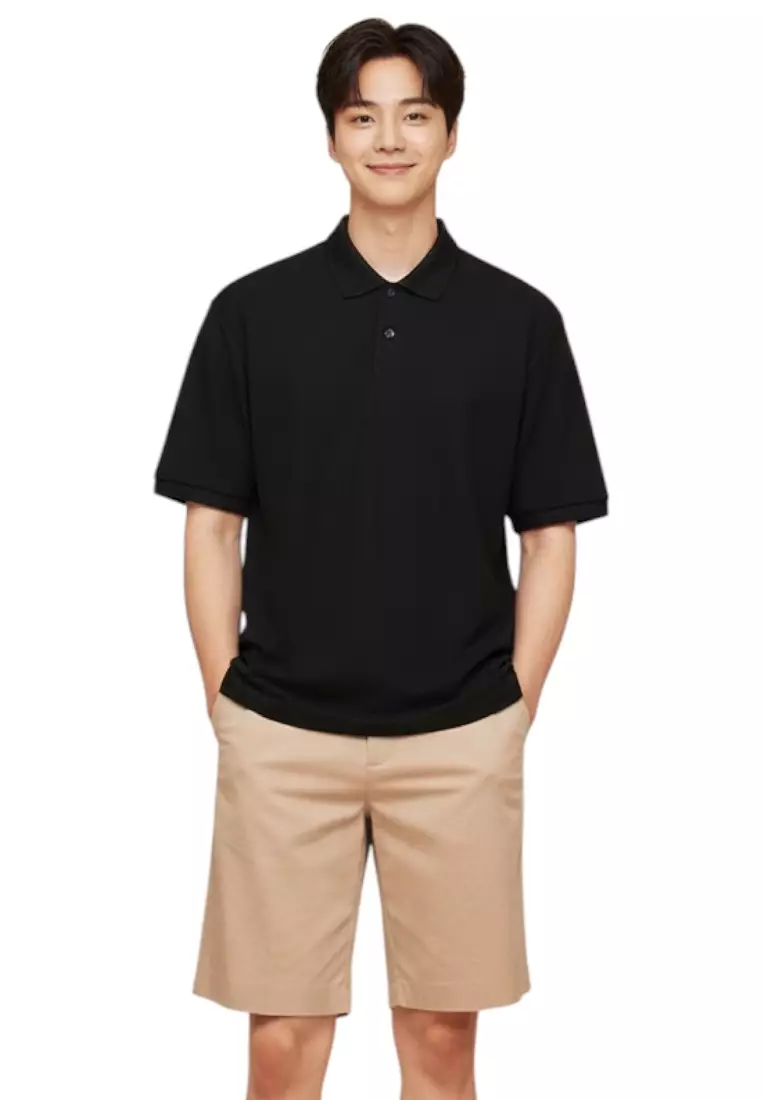 Men's Plain Poloshirt Special Fabric - Black