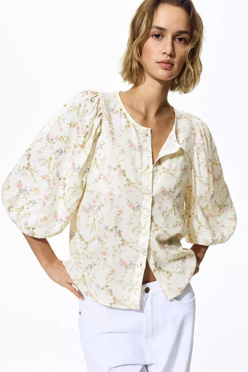 Linen-blend blouse