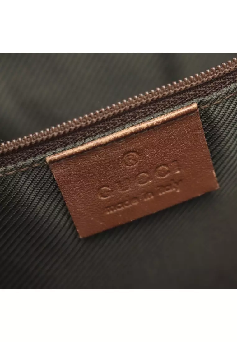 Pre-Loved Gucci GG canvas Shoulder bag tote bag canvas leather beige Dark brown