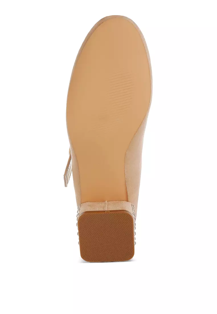 Studded Mary Jane Pumps In Beige