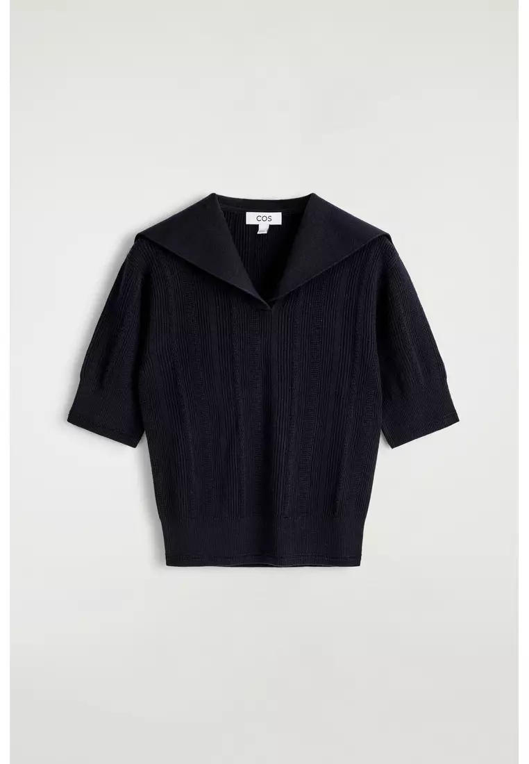 SAILOR-COLLAR WOOL POLO TOP