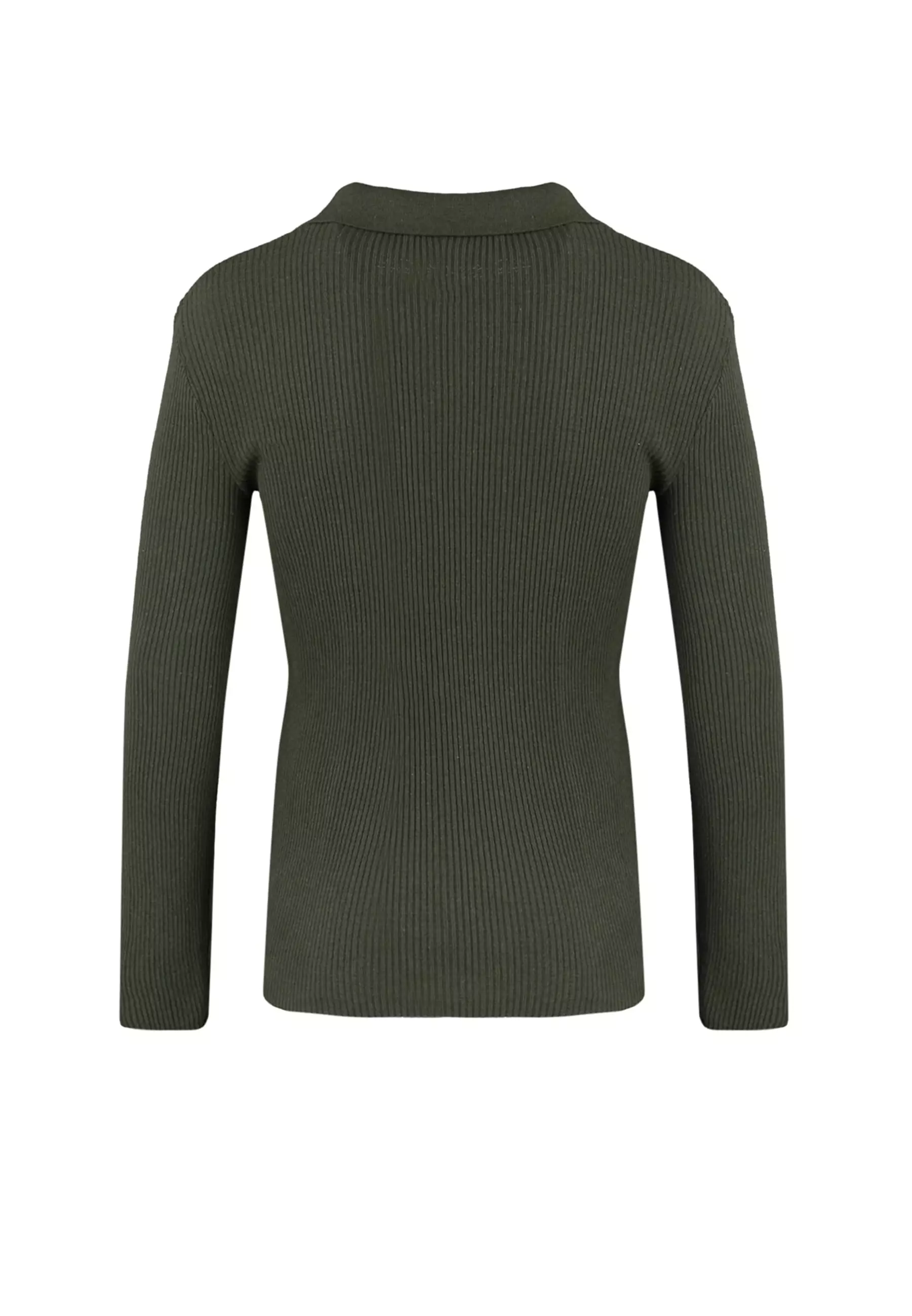 Slim Fit Buttoned Polo Neck Corduroy Knitted Sweater