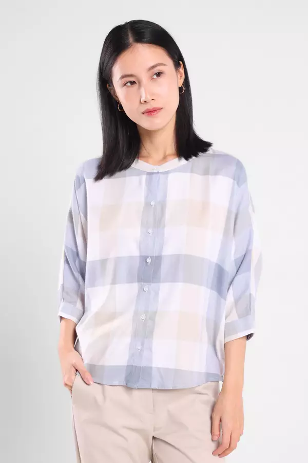 MINIMAL - Lora - Blouse Wanita Motif Kotak - White Colour White