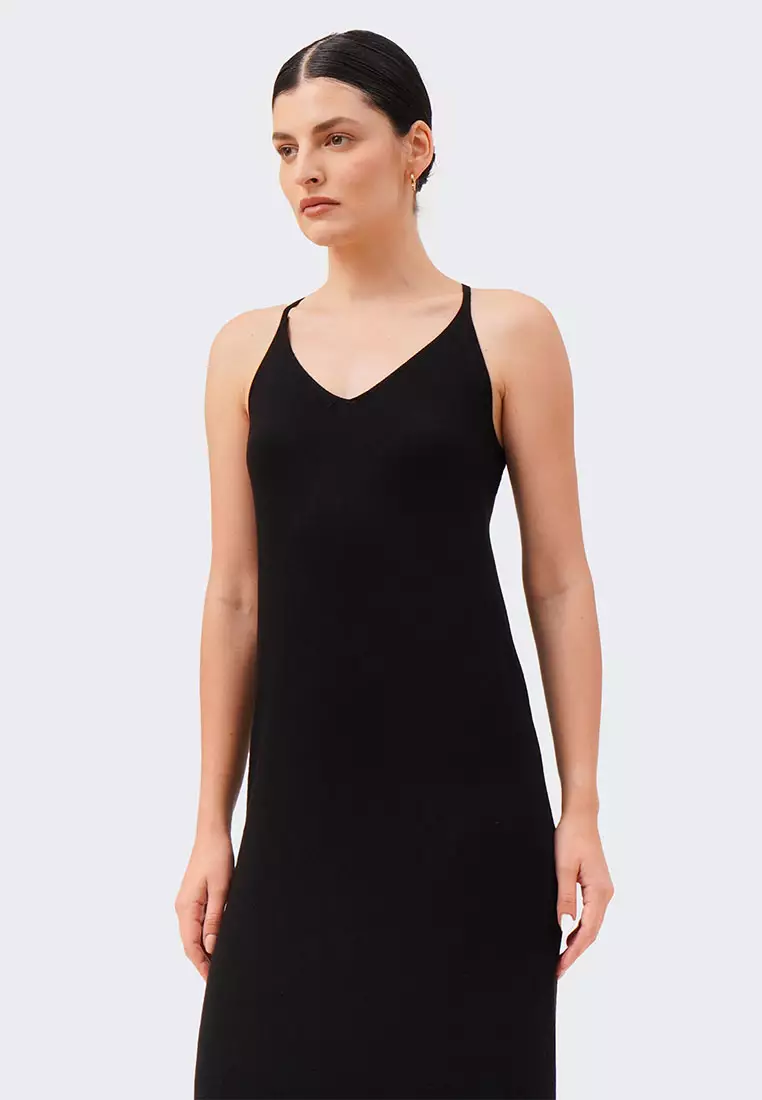 Women's Thin Shoulder Strap Knit Midi Dress