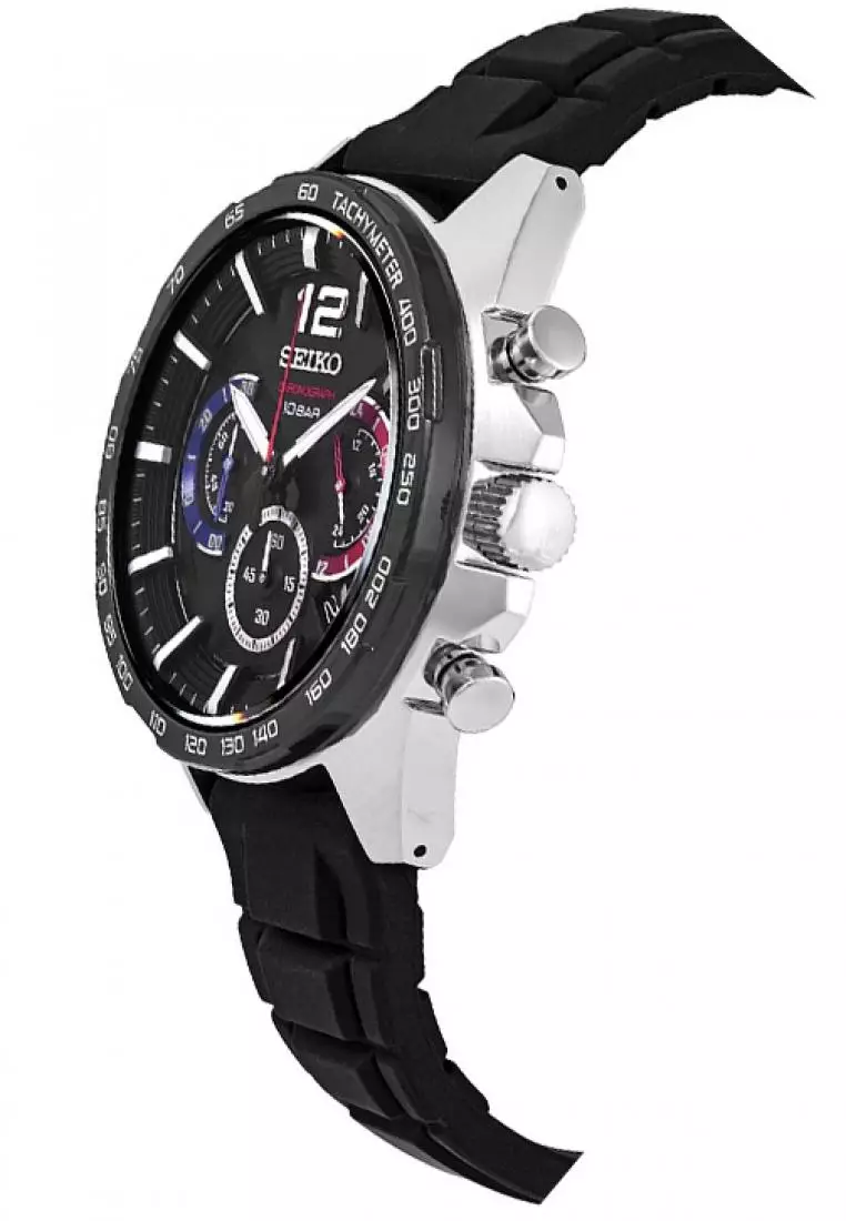 Jam Tangan Pria Seiko Chronograph Original SSB347 Black Dial Black Rubber Strap