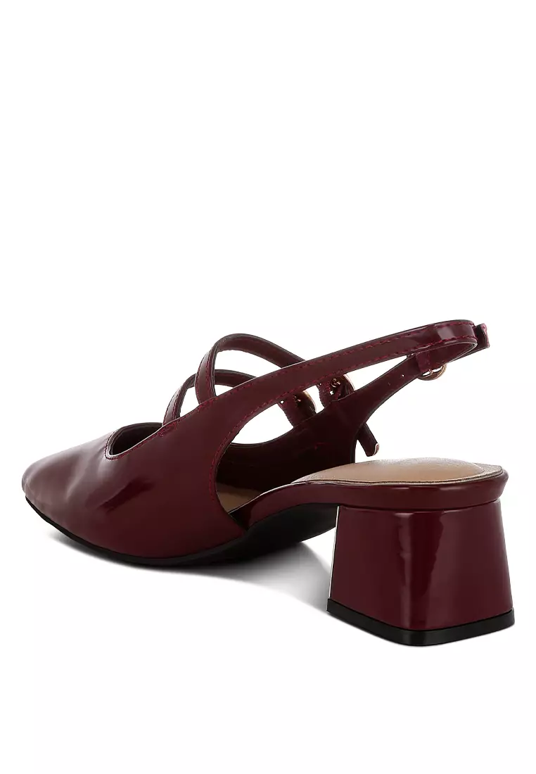Block Heel Slingback Sandals in Red