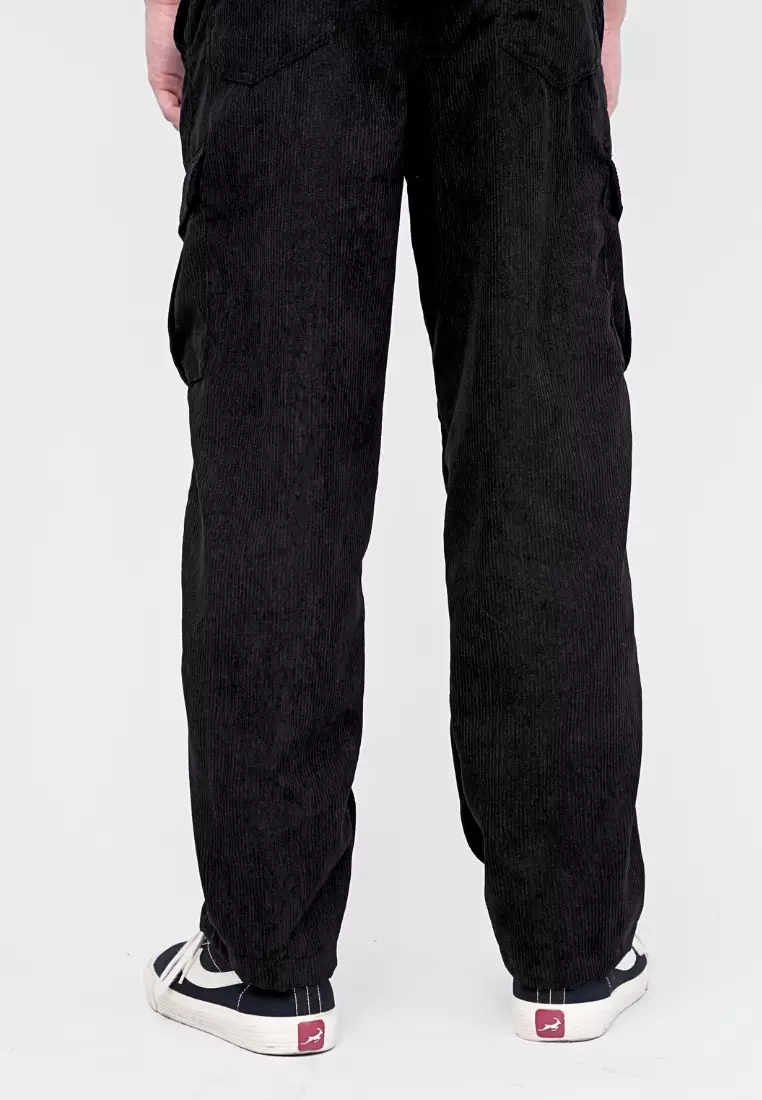 Ryusei Celana Cargo Corduroy Panjang Hitam Wide Fit Premium Casual Look