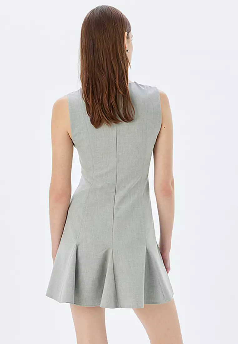 Scoop Neck Sleeveless Flounces Ruffles Pleated Mini Dress