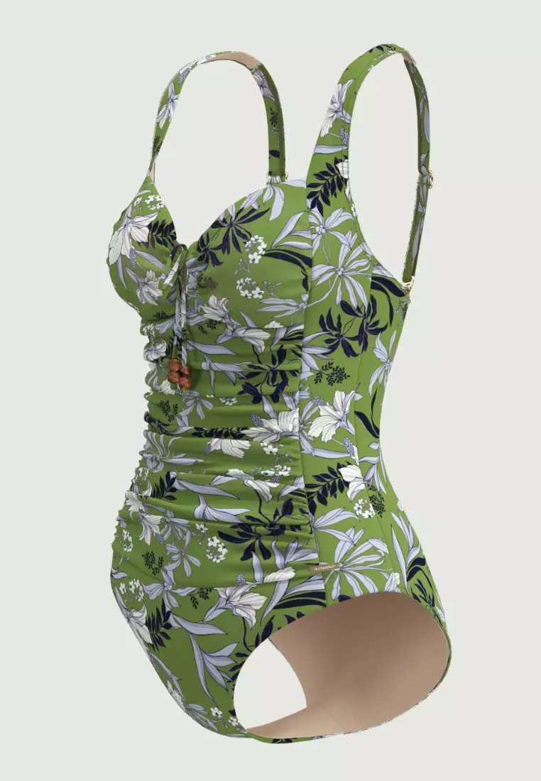Wild Hibiscus Sea Green Plus Cup Tie Front Onepiece