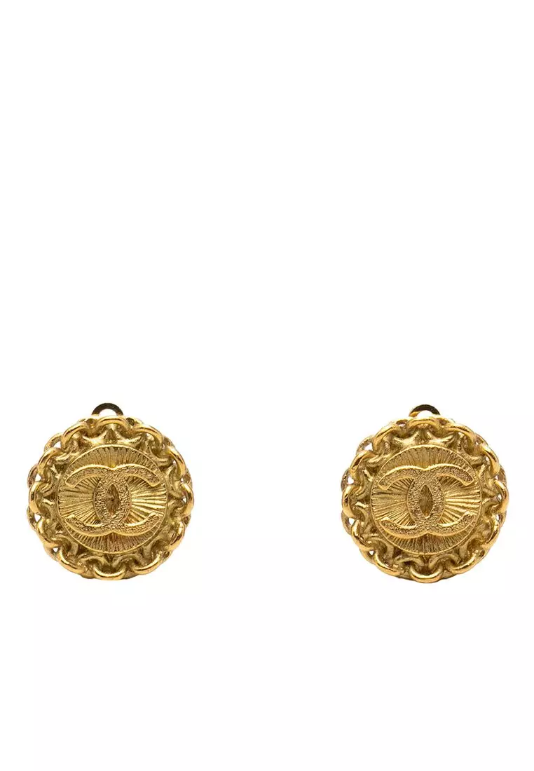 Pre-Loved Chanel Cc Gold Plated Round Clip On Earrings