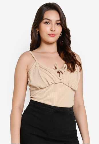 MISSGUIDED beige Ruched Bust Bodysuit 3FE5FAA2D8BB4BGS_1