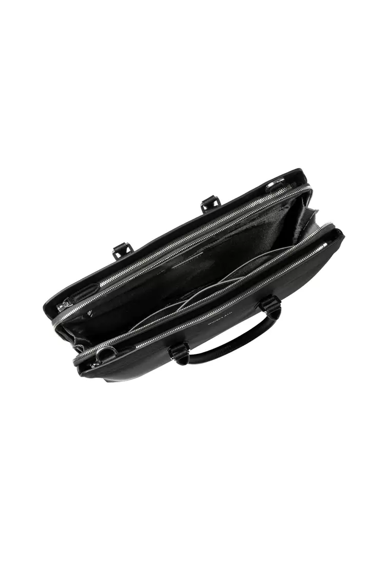 Alpha Leather-Trimmed Briefcase Black