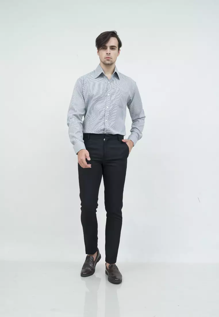 Kemeja slimfit lengan panjang pria kerja Hitam Houndstooth houseofcuff