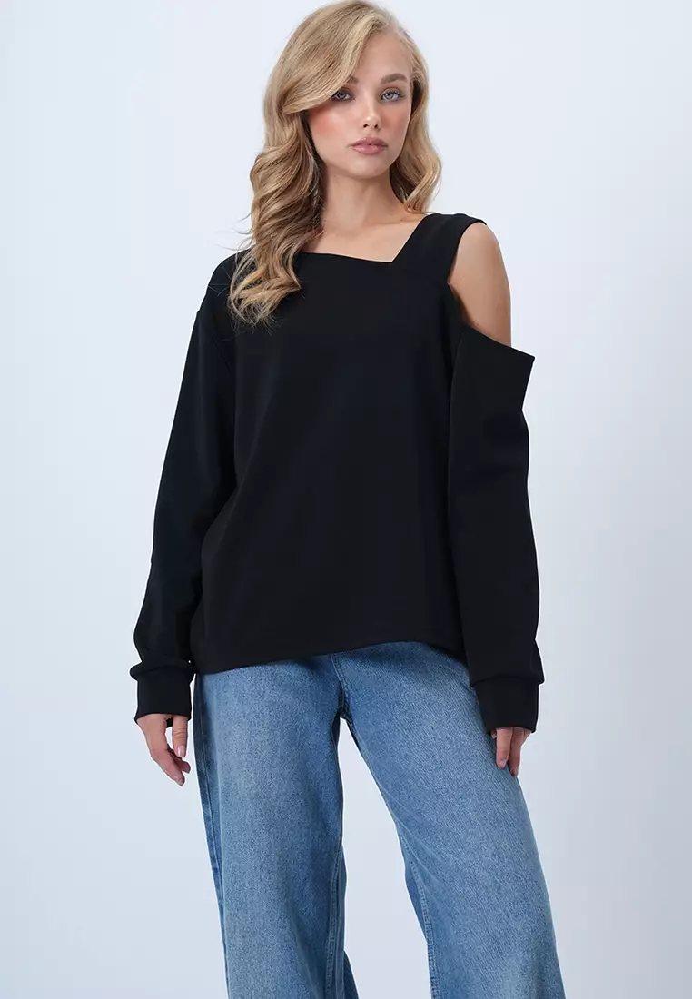 Asymmetric Cut Shoulder Band Detailed Knitted Blouse Alc-X14574