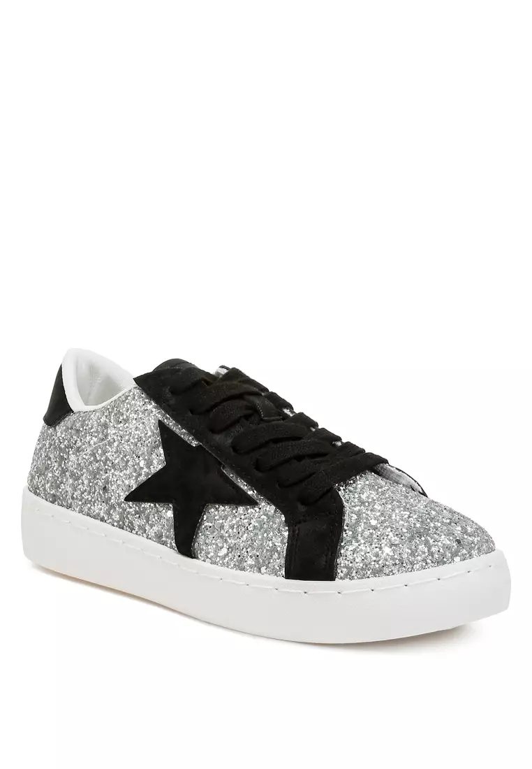 Glitter Star Chunky Sneakers in Silver