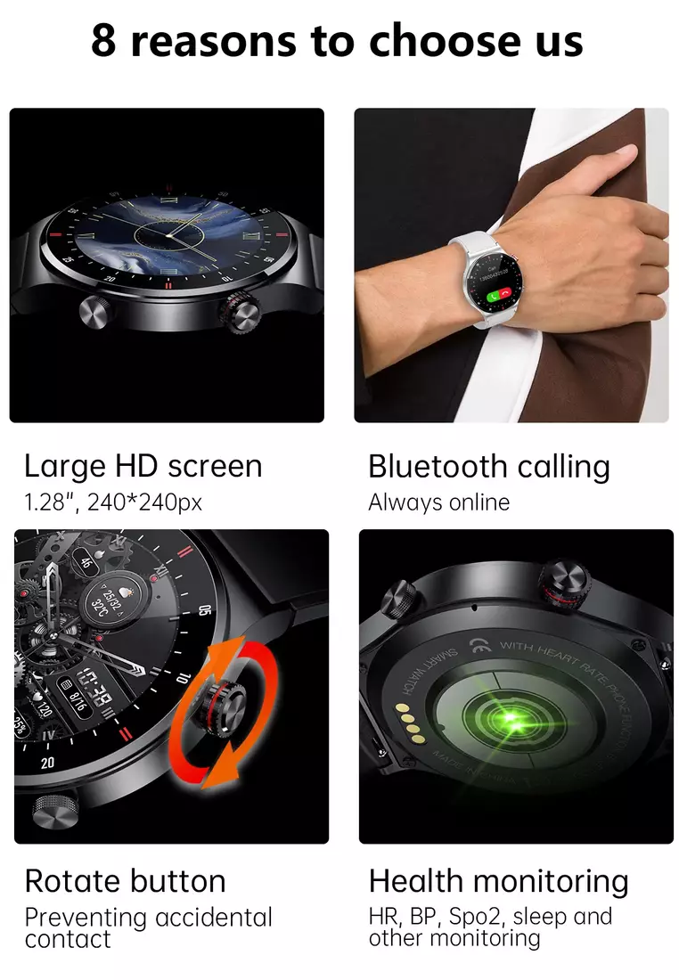 SmartWatch with Stainless Steel Bracelet + 1 Free Rubber Strap