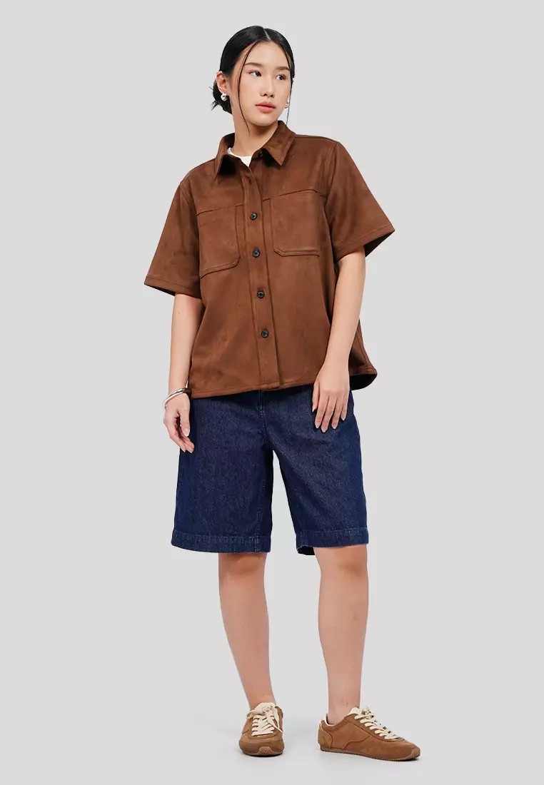 Short Sleeve Suede Shirt