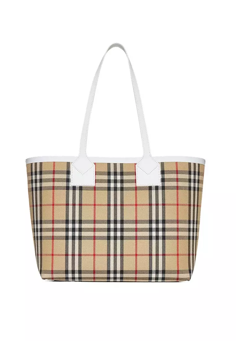 Small London Tote Bag in Archive Beige/White