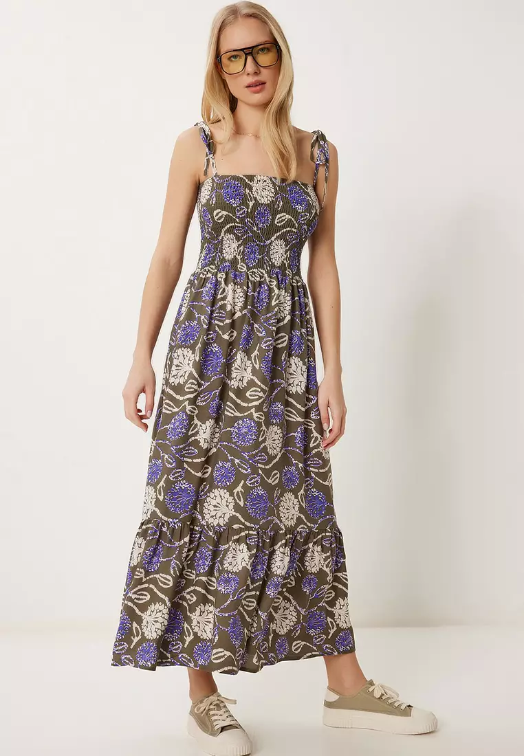 Patterned Strappy Summer Viscose Dress