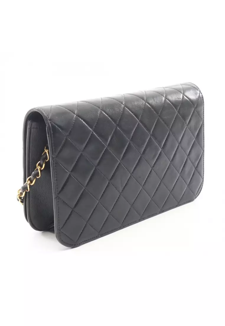 Pre-Loved Chanel matelasse full flap push lock chain shoulder bag lambskin black gold hardware