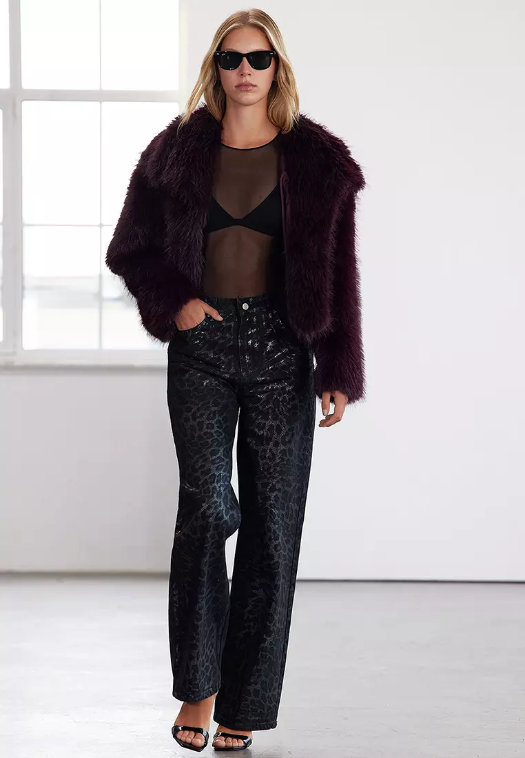 Claret Red Oversize Fur Coat TWOAW25MO00035