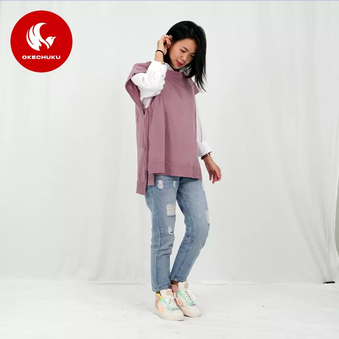 OKECHUKU Andien Knit Vest Korean Style Rompi Rajut Wanita Polos Vest Tali Outer Hijab