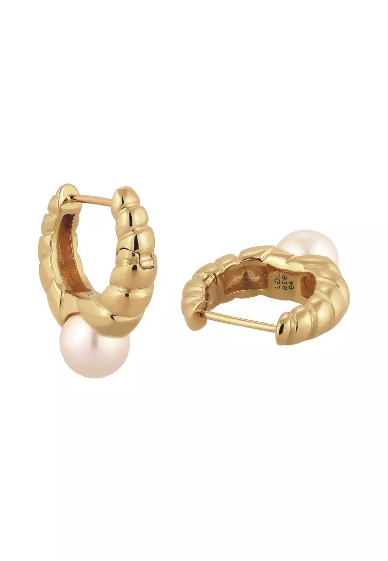 Anting Perhiasan Perak 925 Wanita Creole Elegant White Pearl Gold Plated
