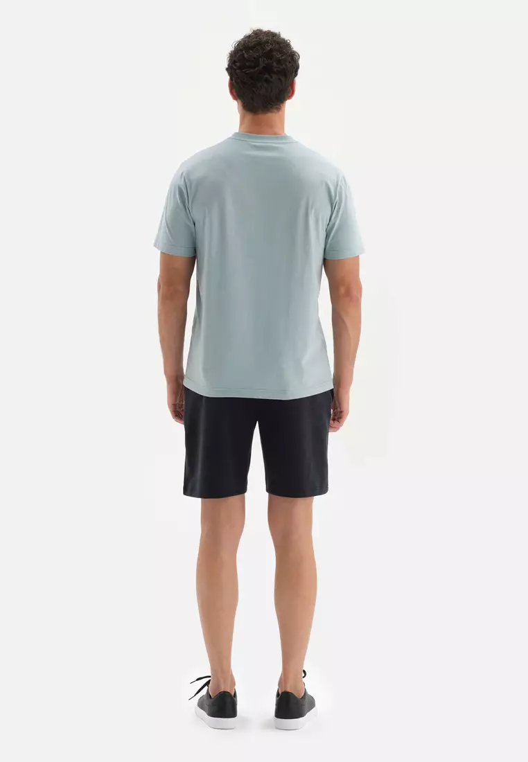 Blue Basic T-Shirt, V-Neck, Regular, Short Sleeve Loungewear for Men