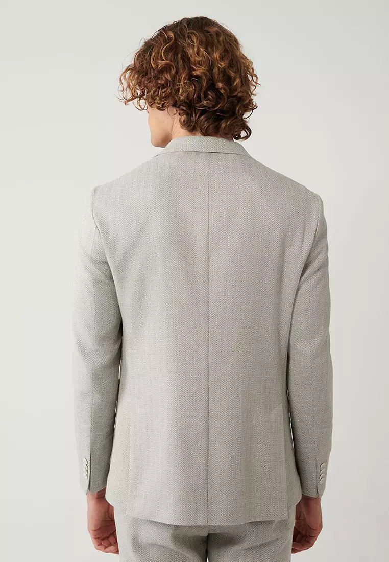 Men's Gray Unlined Linen Blended Lightweight Jacket A41Y4029