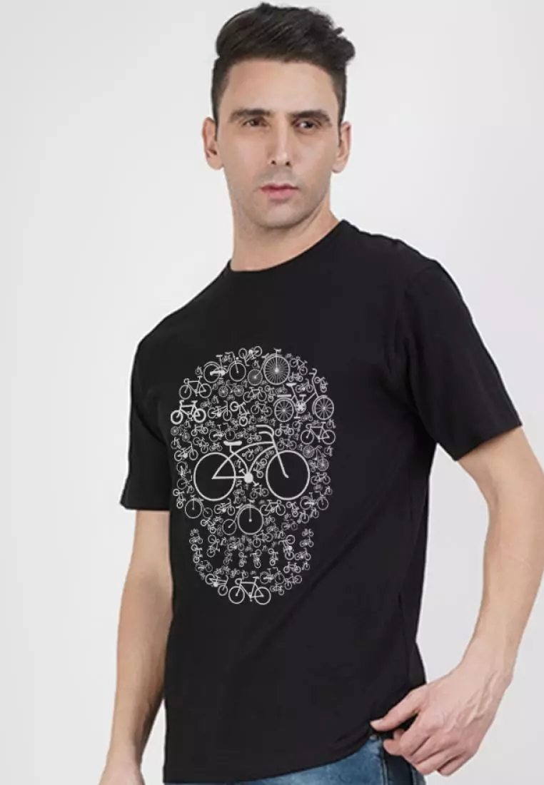 骷髅图案黑色休闲短袖棉质 T 恤