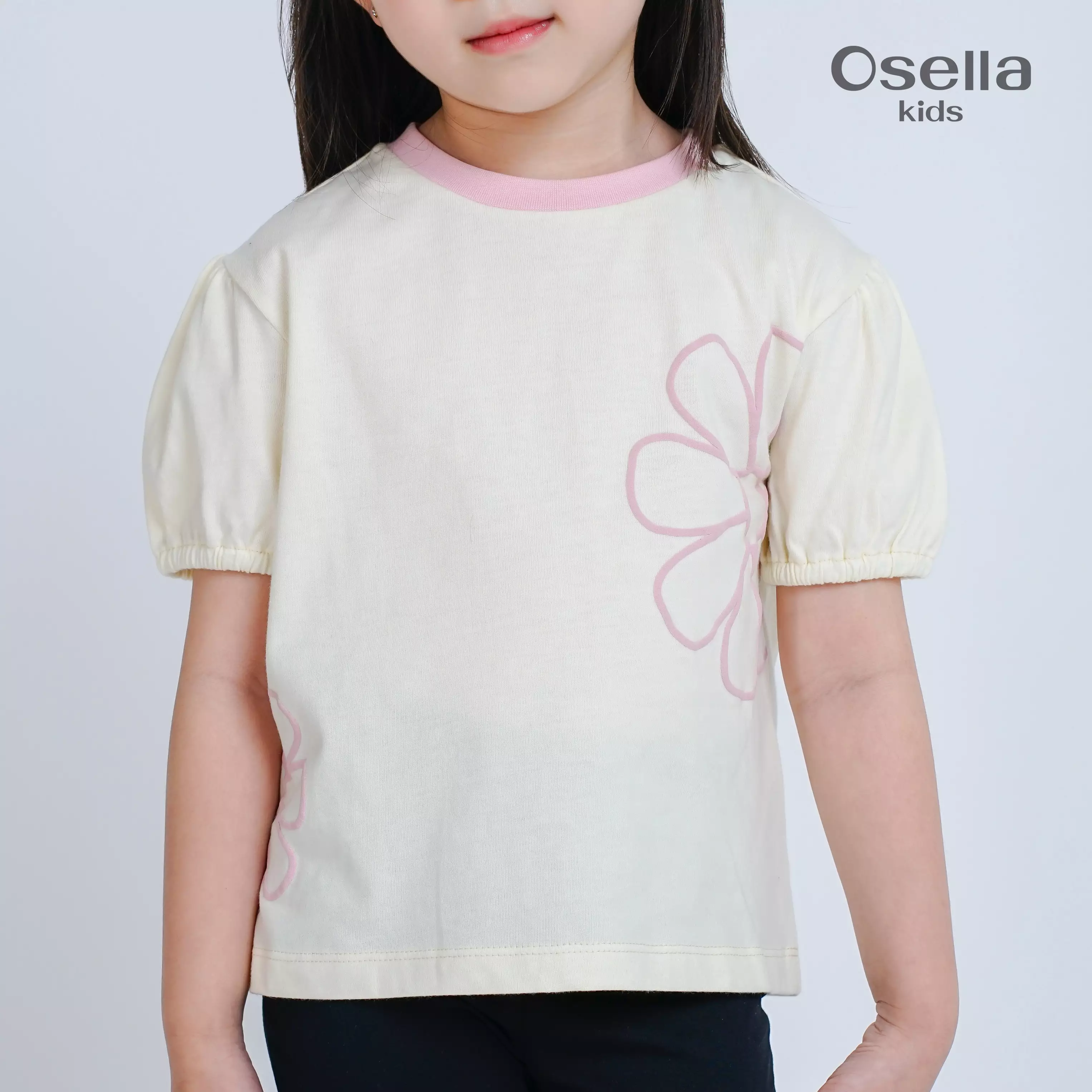 Osella Kids Daisy Puffy Sleeves T-Shirt 23716601 | Atasan Blouse Motif Bunga Anak Perempuan