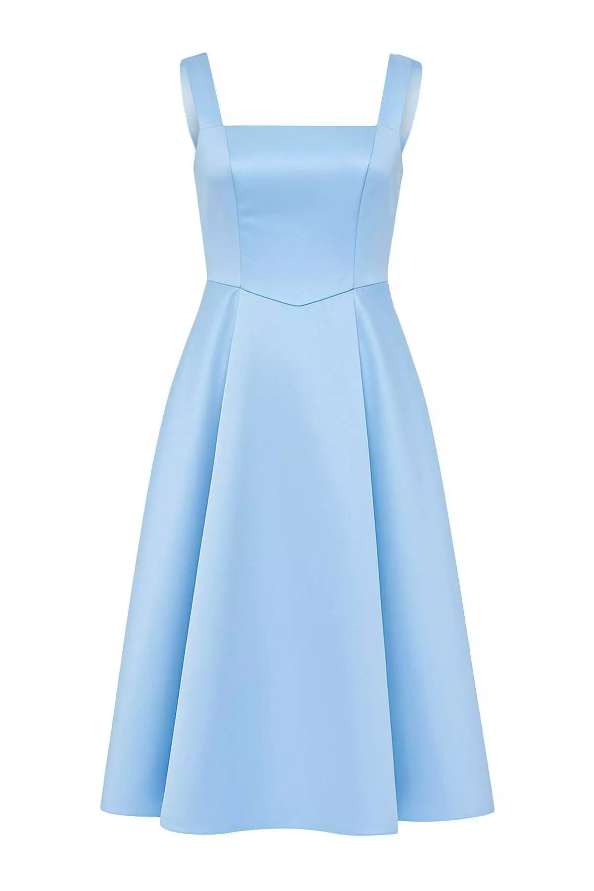 Light Blue Skirt Waist Open Woven Satin Midi Unlined Homecoming/Prom Dress