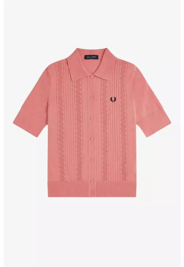 Fred Perry K9133 Pointelle Detail Knitted Shirt (Putty Pink)