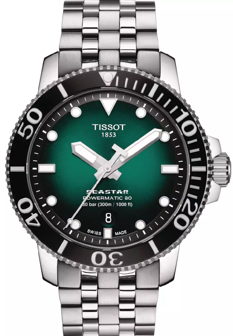 Tissot Seastar 1000 Powermatic 80 Dial Black Green Stainless Steel Men's Watch T1204071109101